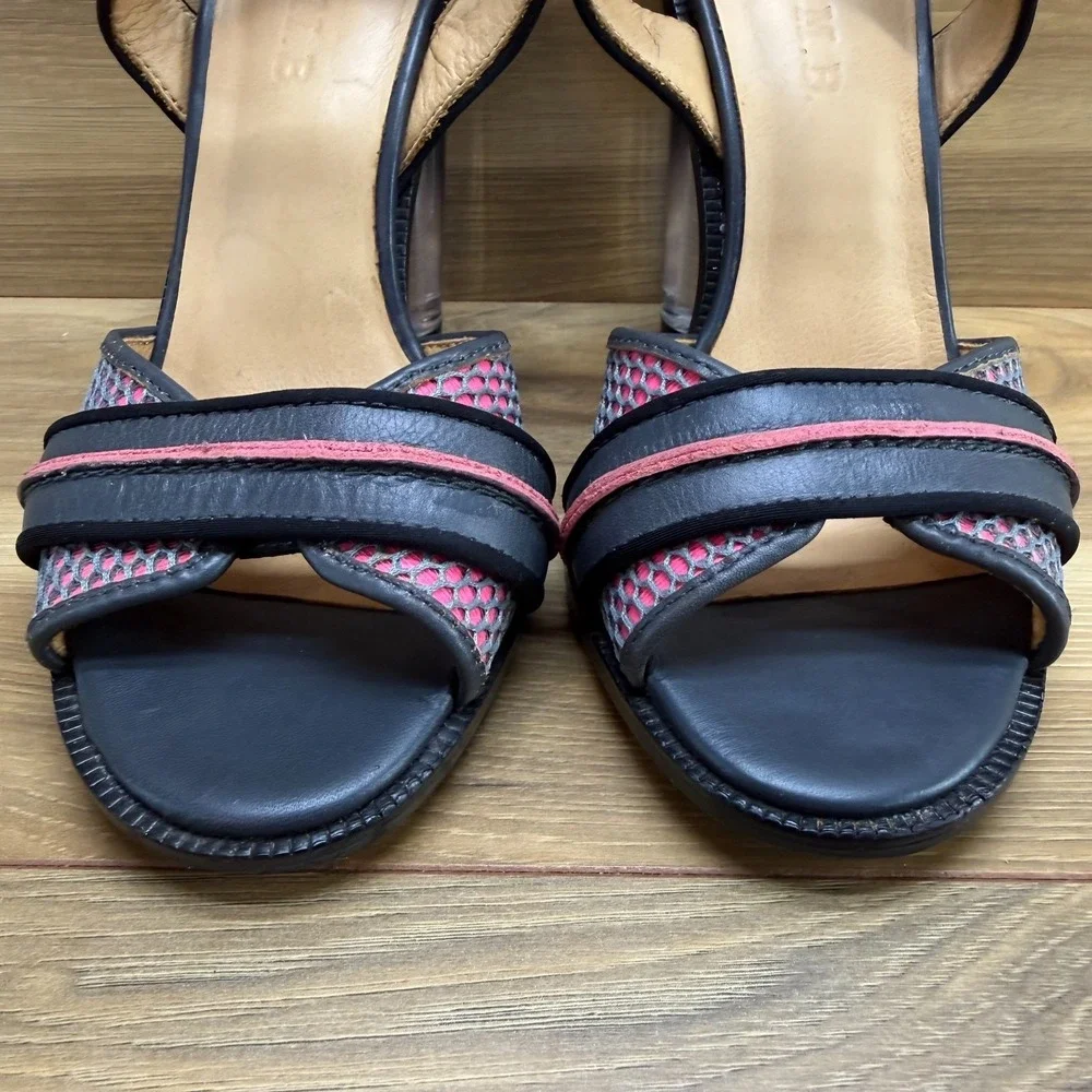LAMB L.A.M.B. Carter Heels‎ Womens 7 M Neon Pink Blue Leather Ankle Strap